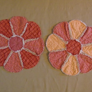 ASST.  Calico Rag Quilt 16&quot; Candle Mats Centerpieces Coral Apricot Country Folk Art