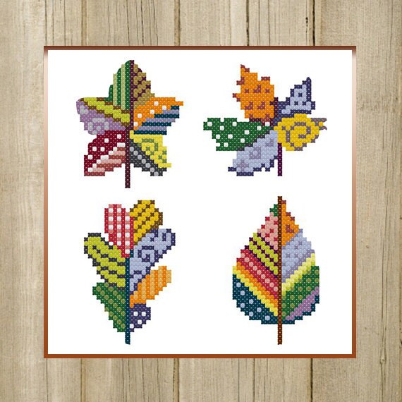 PDF. Colorful Autumn Leaves. Cross Stitch Pattern. Easy ...