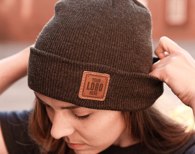 Custom Beanie Patch Hat Leather Patch Winter Beanie ADD Etsy
