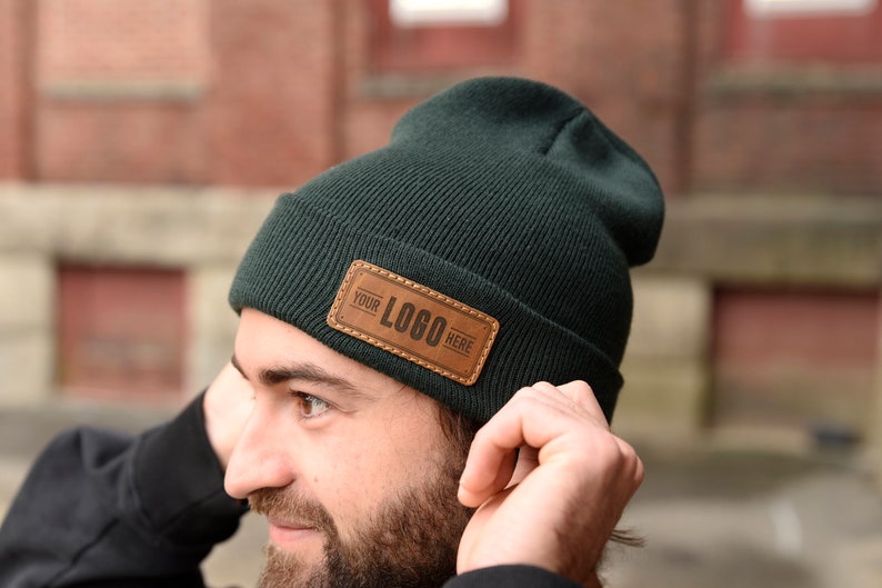 Custom Beanie Patch Hat Leather Patch Winter Beanie ADD Etsy