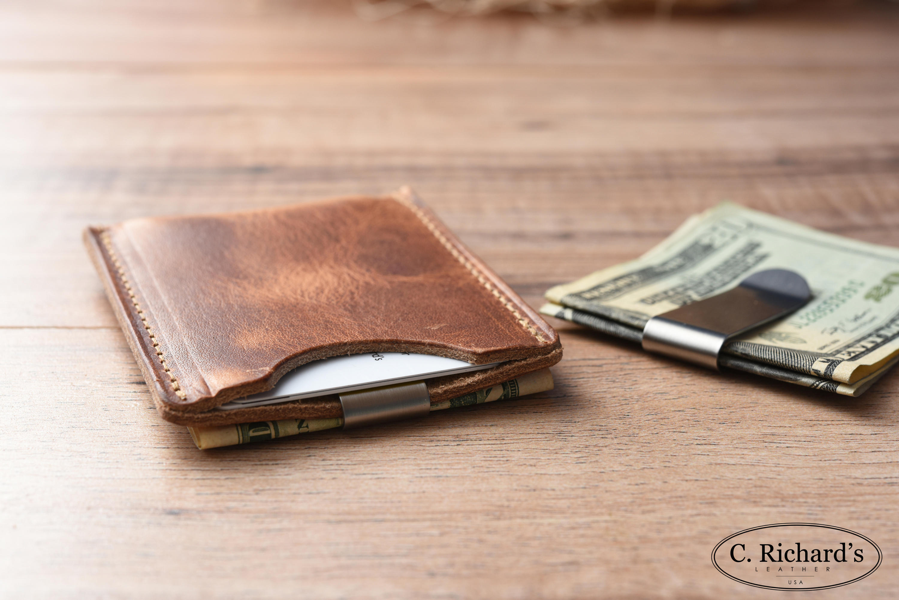 Minimalist Money Clip Wallet Simple Leather Card Sleeve Etsy