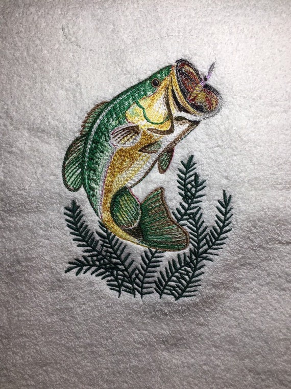 Bass Fish In Seaweed Terry Bath Towel Perfect For Mancave Etsy