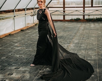 Black Evening Gown, Prom Dress,