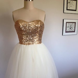 Short Gold and White Wedding Dress image 5