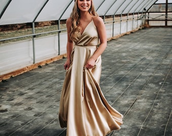 Satin Prom Dress, Bridesmaid Dress, Wrap Dress, Simple kphillipsclothier