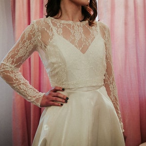 Lace Bridal Topper with Fitted Sleeve Lace Bridal Topper
