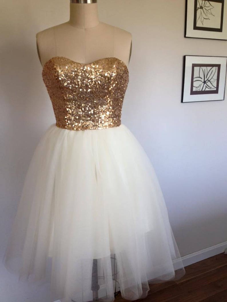 Short Gold and White Wedding Dress image 5