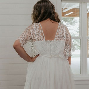 Ivory Lace and Tulle Boho Wedding Dress with Sleeves image 3