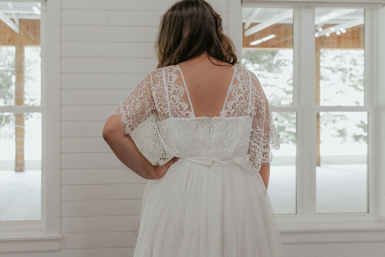 Ivory Lace and Tulle Boho Wedding Dress with Sleeves image 3