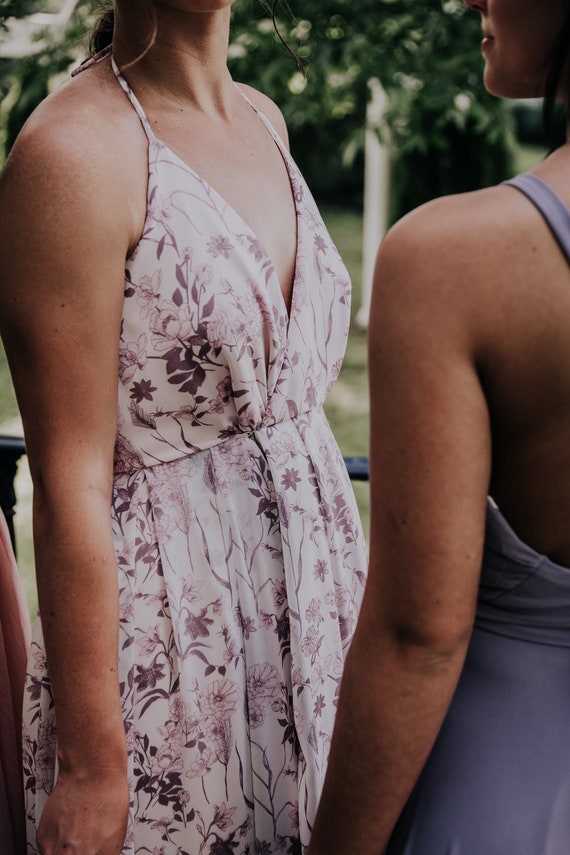 grey floral bridesmaid dress