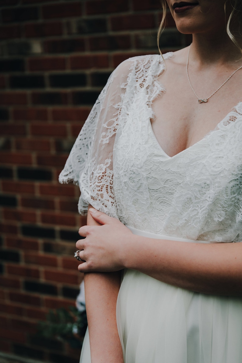 Ivory Lace and Tulle Boho Wedding Dress with Sleeves image 6