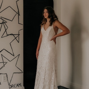 Lace Mermaid Wedding Dress, boho, beach wedding, spaghetti strap, Wedding Gown