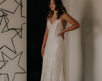 Lace Mermaid Wedding Dress, boho, beach wedding, spaghetti strap, Wedding Gown