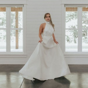 High Neck, Halter Satin Wedding Dress, Reception Dress, Simple kphillipsclothier image 2