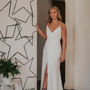 Simple Wrap Mermaid Wedding Dress with Open Back Off White