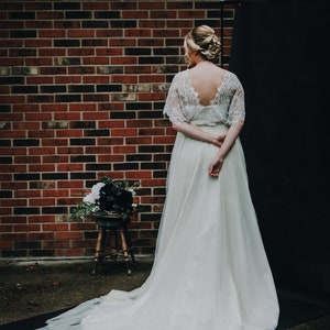 Ivory Lace and Tulle Boho Wedding Dress with Sleeves image 5