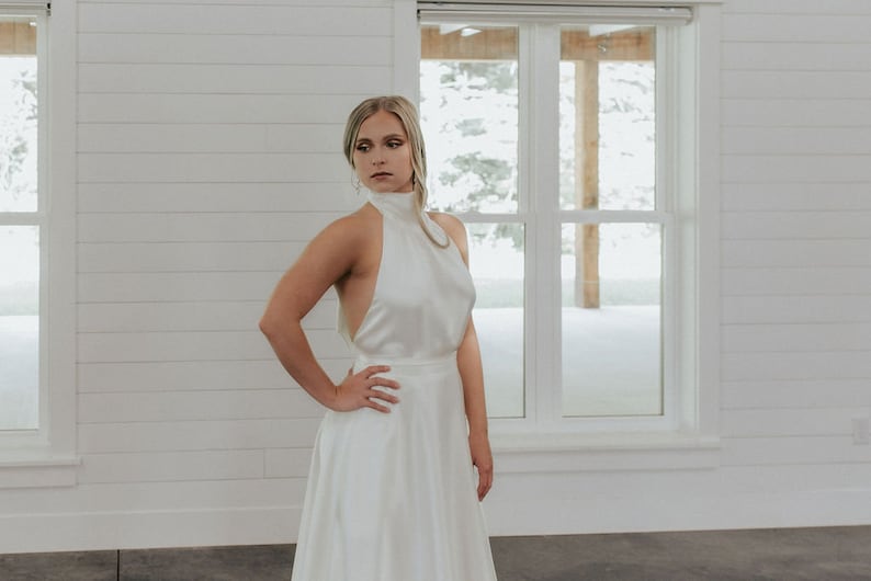 High Neck, Halter Satin Wedding Dress, Reception Dress, Simple kphillipsclothier image 5