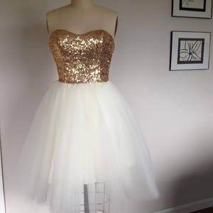 Short Gold and White Wedding Dress image 7