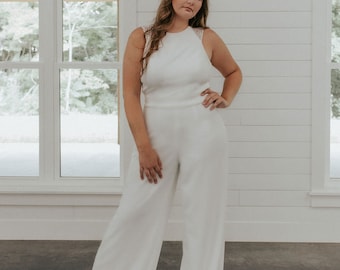 Bridal Jumpsuit, Wedding Pants, Lace, Wide Leg, Plus Size