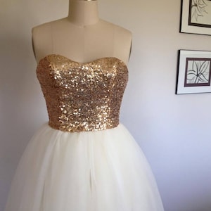 Short Gold and White Wedding Dress image 6