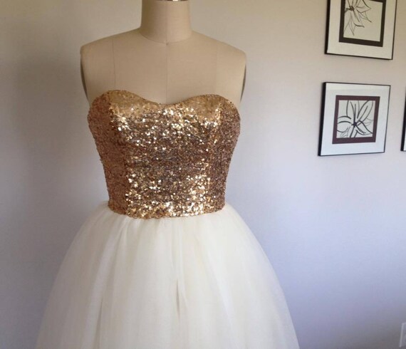 Short Gold And White Wedding Dress Etsy