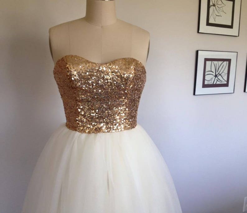 Short Gold and White Wedding Dress image 6