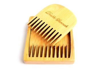 Double Sunnah Hand-Made Bamboo Wood Beard Comb Set