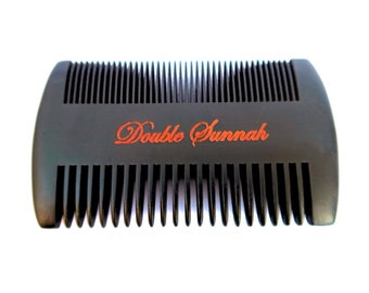 Double Sunnah Hand-Made Black Peach Wood Beard & Hair Combs (Dual Kinds Tooth)