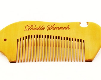 Double Sunnah Hand-Made Peach Wood Beard & Hair Massage Combs (Fine Tooth)