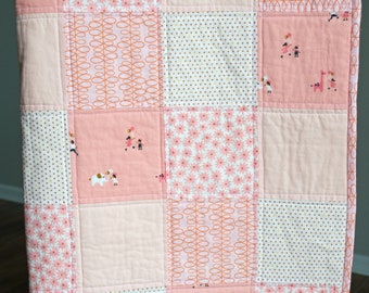 Baby girl quilt. Baby shower gift. Baby patchwork quilt. Baby blanket. Minky baby blanket. Whimsical baby quilt.