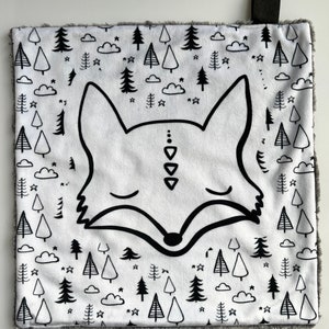 Gender neutral lovey, baby shower gift, black and white lovey blanket, minky lovey, cuddle, fox blanket, minky blanket, security blanket