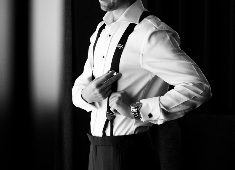 Groom Groomsmen Gift - Hand Embroidered Monogrammed Silk Suspenders Custom Wedding Gift for Men bild 2