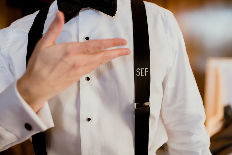 Groom Groomsmen Gift - Hand Embroidered Monogrammed Silk Suspenders Custom Wedding Gift for Men bild 3
