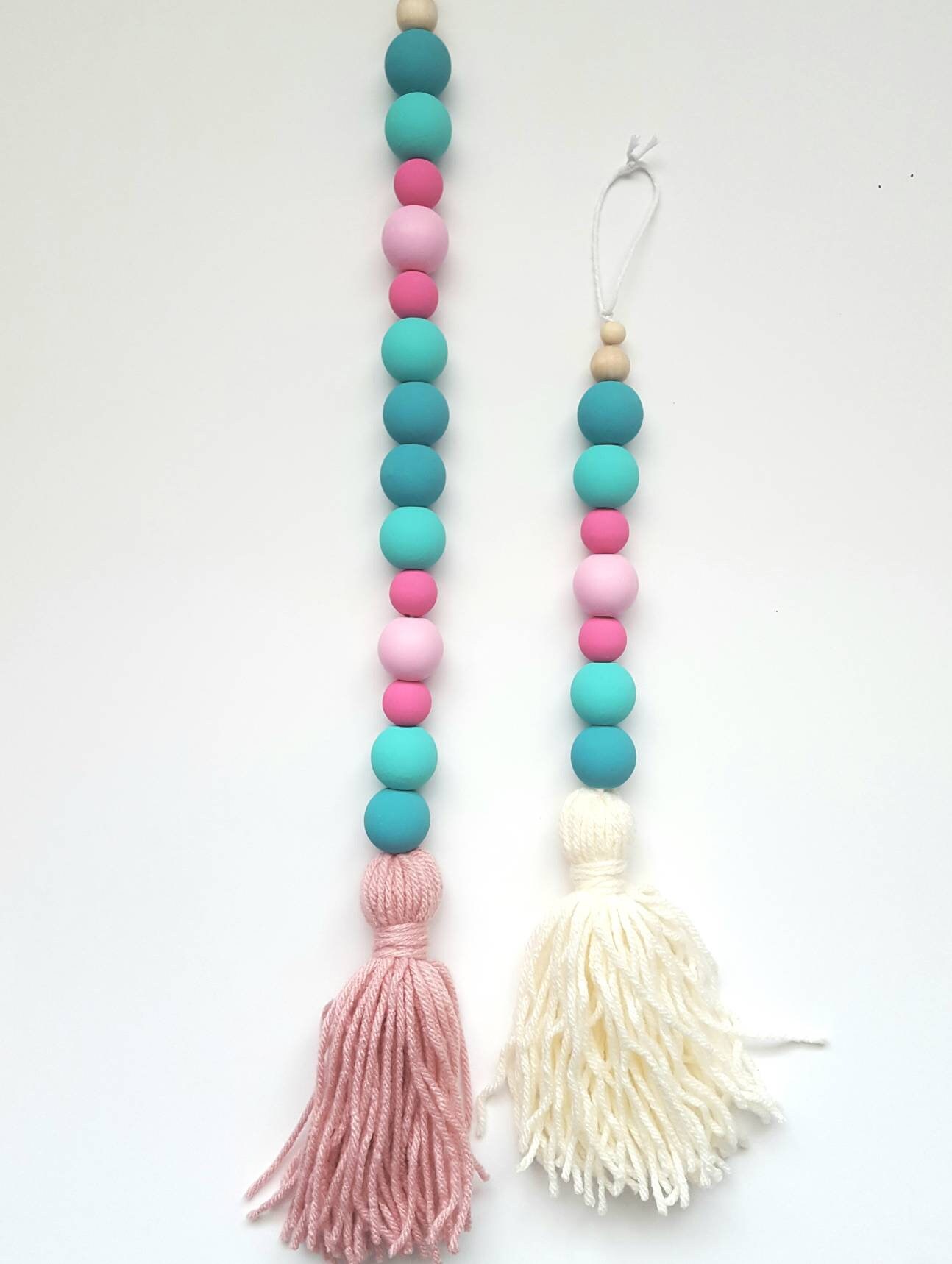 Wood bead garland yarn tassel decor kids room girls room Etsy