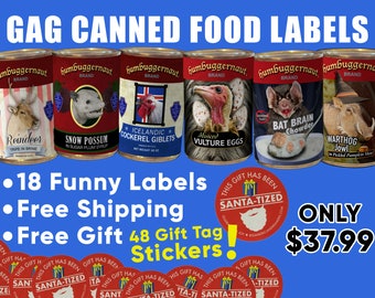 18 Gag Gift Canned Food Labels, 48 Gift Tag Stickers + Free Shipping