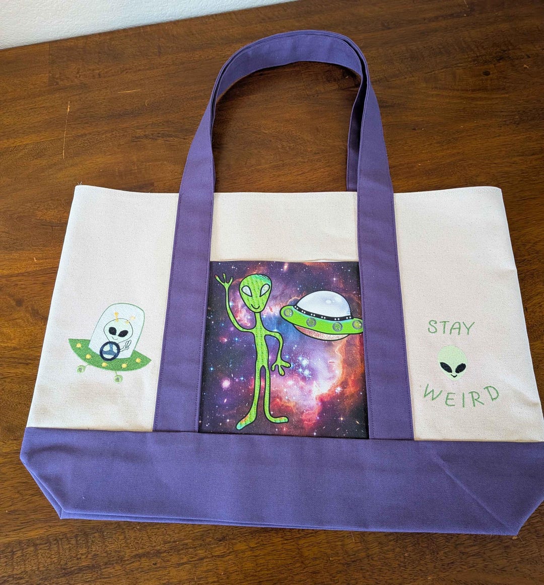 Alien UFO Canvas Tote Bag - Stay Weird - Etsy