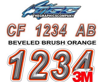 Beveled Brushed Orange Boat Registration Numbers or Letter Decals Names and Custom Text Stickers 3" x 18" (2) Decals
