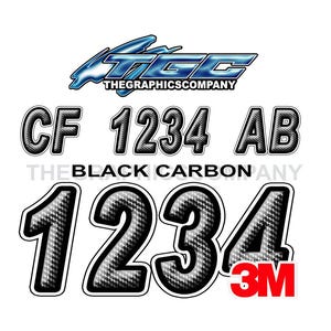 Black Carbon Boat Registration Numbers or Letter Decals Vinyl Names and Custom Text Stickers 3" x 18" (2) Decals