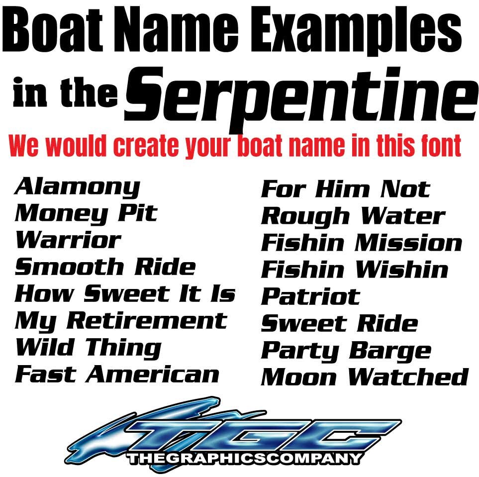 Custom Boat Names Vinyl Decals and Stickers Serpentine Font Etsy