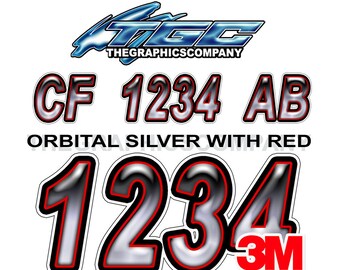 Orbital Silver with Redl Boat Registration Numbers or Letters Vinyl Decals Names or Address Stickers 3&quot; x 18&quot; (2) Decals