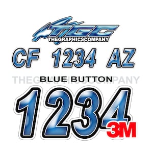 Blaue Taste Boot Registrierungszahlen und Buchstaben Aufkleber Vinyl Namen und benutzerdefinierte Text Aufkleber 3 "x 18" (2) Aufkleber
