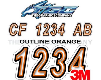 Outline Orange Boat Registration Numbers and Letters Decals Vinyl