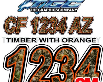 Timber with Orange Boat Registration Numbers or Letters Decals Names and Custom Text Stickers 3" x 18" (2) Decals