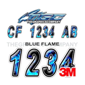 Decalcomanie con numeri di registrazione e lettere per barche Blue Flame, nomi in vinile e adesivi con testo personalizzato, 3" x 18" (2) decalcomanie