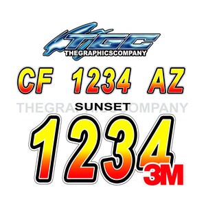 Sunset Registration Numbers and Letters Decals Vinyl Names and Custom Text Stickers 3&quot; x 18&quot; (2) Decals