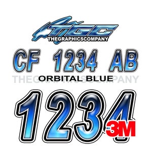 Orbital Blau Registrierungszahlen und Buchstaben Aufkleber Vinyl Namen und benutzerdefinierte Text Aufkleber 3 "x 18" (2) Aufkleber