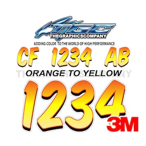 Orange to Yellow Registration Numbers and Letters Decals Vinyl Names and Custom Text Stickers 3&quot; x 18&quot; (2) Decals
