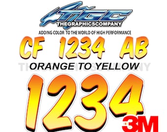 Orange to Yellow Boat Registration Numbers or Letter Decals Vinyl Names and Custom Text Stickers 3" x 18" (2) Decals