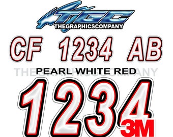 Pearl White Red Boat Registration Numbers or Letter Decals Vinyl Names and Custom Text Stickers 3" x 18" (2) Decals