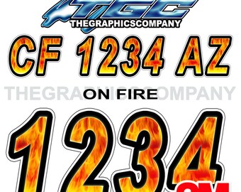 Boat Registration Numbers or Letters Decals On Fire Vinyl Stickers 3M 3" x 18" (2) Decals